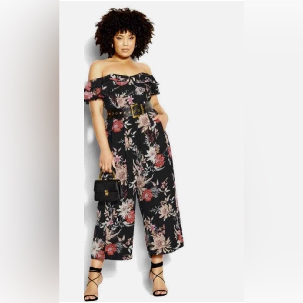 NWT City Chic Botanical Wide Leg Jumpsuit Size 16